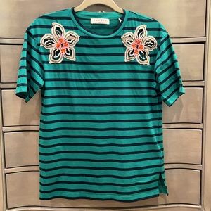 Sandro Forest Green Embroidery T shirt, Size 1